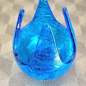 VIKING CRACKLE BLUE PATIO GLASS VOTIVE CANDLE HOLDER